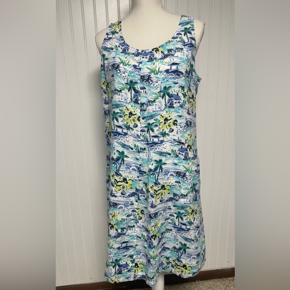 J. Jill Blue and Green Printed Midi Dress